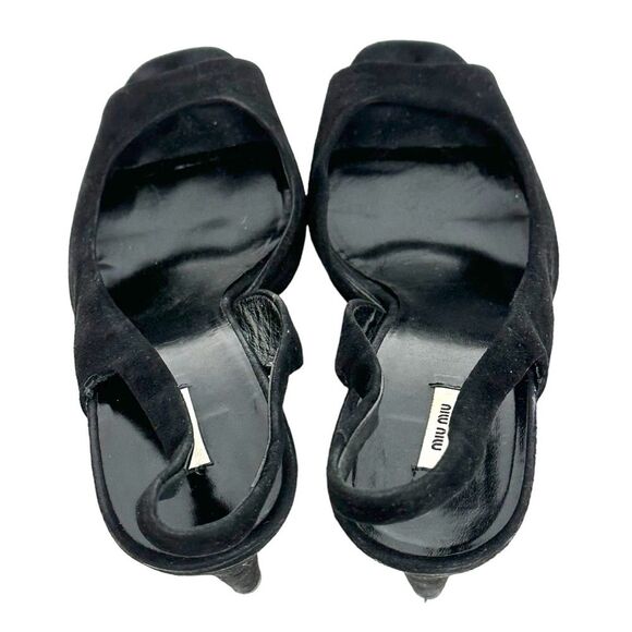 MIU MIU Black Suede Leather Platform Slingback Pumps Heels Peep Toe 40 10 - Picture 15 of 16